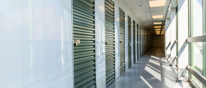 view down a self-storage hallway